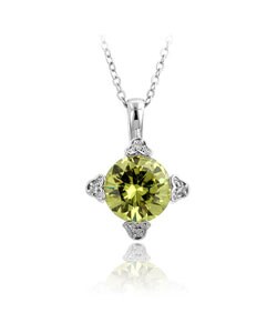 Silvertone Peridot and CZ Drop Pendant