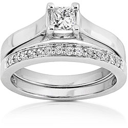 14k White Gold 1/2ct TDW Princess & Round Diamond Wedding Set (H-I, SI1-SI2)