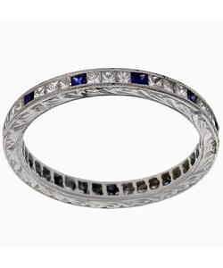 Tacori Platinum 3/5ct Diamond and Sapphire Engraved Band