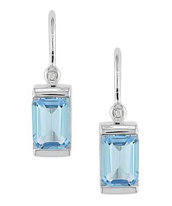 10k White Gold Blue Topaz Leverback Earrings