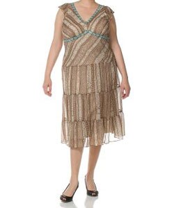 Sangria Tan Printed Plus Size Dress