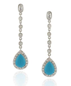 Sterling Silver Turquoise Teardrop CZ Earrings