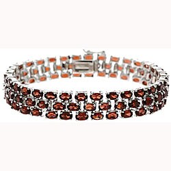 Sterling Silver Genuine Garnet Three-tier Bracelet