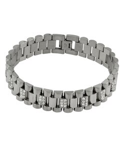 Stainless Steel Watch Style CZ Bracelet