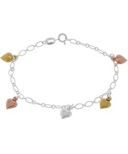 Sterling Silver 7-inch Goldplated Hearts Bracelet