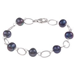 Sterling Silver Black Freshwater Pearl Bracelet