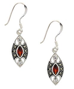 Sterling Silver Marcasite CZ Leaf Earrings