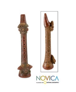 Zapotec Deities Ceramic Flute (Mexico)