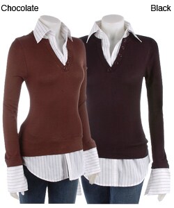 Bette Paige Button Detail Pinstripe Panel Sweater