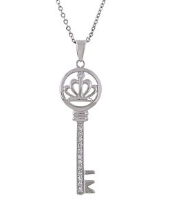 Sterling Silver and CZ Princess Key Necklace