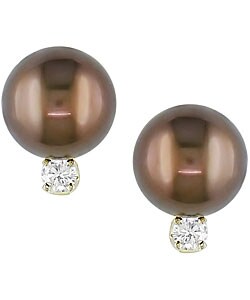 Cultured Tahitian Pearl 1/5ct TDW Diamond Earrings (9-10mm)