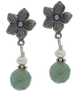 Charming Life Flower Post Pearl Earrings with Aventurine Stone