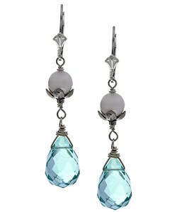 Charming Life Pearl and Aqua Quartz Silver Teardrop Earrings