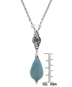 Charming Life Blue-green Amazonite and Pearl Drop Necklace