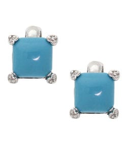 Sterling Silver Square Synthetic Turquoise Earrings