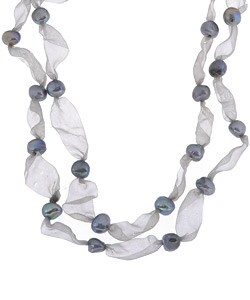 Cultured Black Freshwater Pearl & Ribbon Necklace