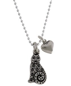 Charming Life Pewter Cat Charm Necklace on Sterling Silver Chain