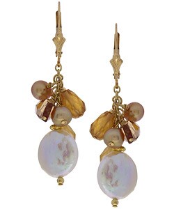 Charming Life Coin Pearl Gold Fill and Hessonite Garnet Earrings