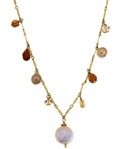 Coin Pearl Necklace with Hessonite Garnets