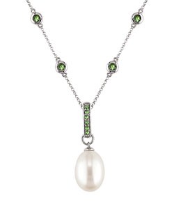 14k White Gold Tsavorite Cultured FW Pearl Necklace