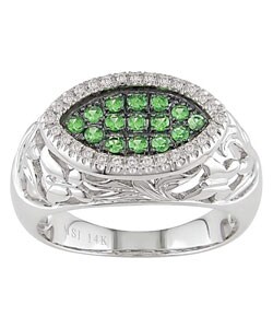 14k White Gold 1/10ct TDW Diamond Tsavorite Ring