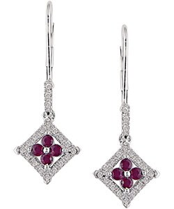 14k White Gold 1/6ct TDW Ruby Diamond Earrings