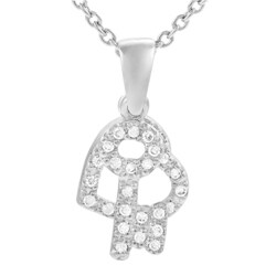 Sterling Silver Heart and Key CZ Necklace