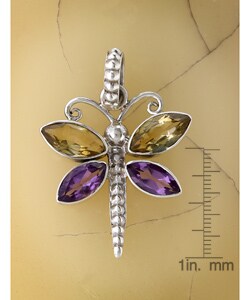 Amethyst and Citrine Silver Dragonfly Pendant (India)