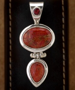 Sterling Silver Garnet and Sponge Coral Pendant (India)