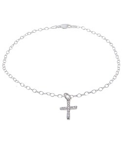 Italian Sterling Silver CZ Cross Anklet
