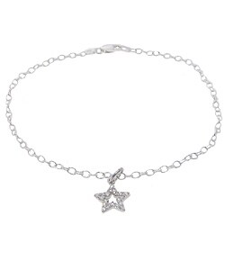 Italian Sterling Silver CZ Star Anklet