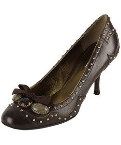 Miu Miu Brown Leather Pump with Stud & Jewel