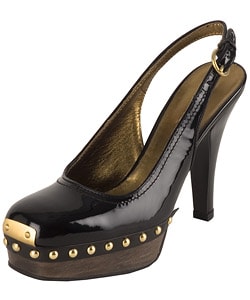 Miu Miu Black Patent Leather Stud Sling Back : Designer Store from Overstock.com :  platform sling-back heels black leather