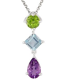 Silver Amethyst Peridot Blue Topaz Pendant (Case of 6)