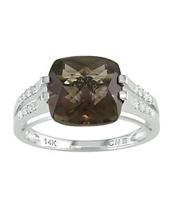 14k Gold 1/8ct TDW Diamond Smokey & Quartz Ring