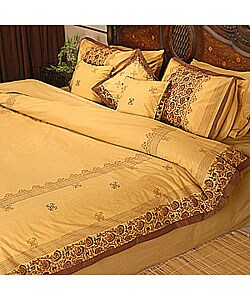 Hand-printed Gold Cotton Duvet Cover Set (Pakistan)