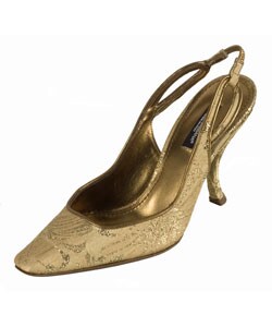 Dolce & Gabbana Gold Canvas Design Slingbacks