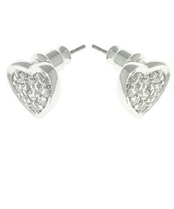 Sterling Silver CZ Pave Heart Stud Earrings