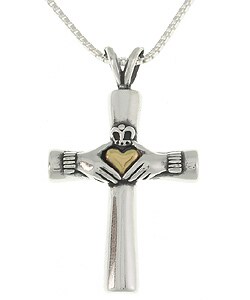 14k Gold and Silver Claddagh Cross Pendant