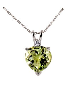 14k White Gold Diamond and Green Amethyst Pendant
