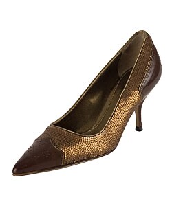 Prada Brown Embellished Leather Sequins Pumps