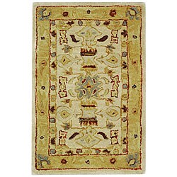 Hand-spun Tribal Ivory/ Gold Wool Rug (2' x 3')