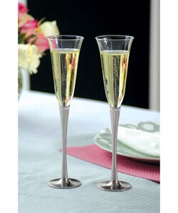 Rhinestone Accent/ Brushed Base Champagne Flutes (Set of 2)