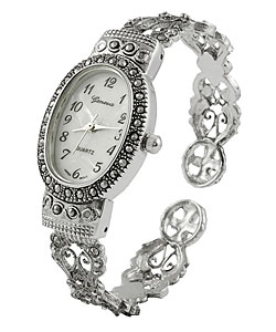 Geneva Platinum Marcasite Oval Face Women's Watch