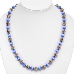 Blue Tiger's Eye Silver Beaded Necklace