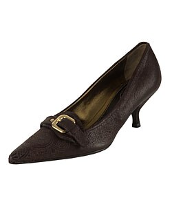 Prada Brown Leather Buckle Pumps