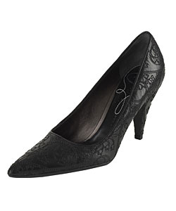 Prada Black Leather Embroidered Pumps