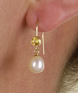 14k Gold Pearl Citrine Drop Earrings