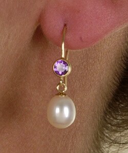 14k Gold White Freshwater Pearl Amethyst Earrings