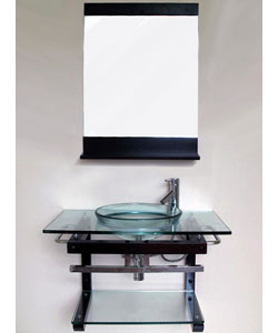 Solid Wood Wall-mount Glass Sink Vanity and Shelf